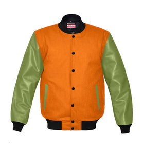 Original American Varsity Green Leather Sleeve Letterman College Baseball Kid Wool Jackets #GRSL-BSTR-BB-BBAND