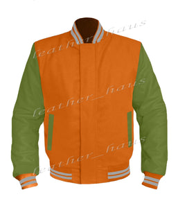 Original American Varsity Green Leather Sleeve Letterman College Baseball Kid Wool Jackets #GRSL-GYSTR-BZ