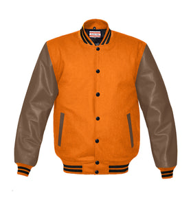 Original American Varsity Light Brown Leather Sleeve Letterman College Baseball Men Wool Jackets #LBRSL-BSTR-BB