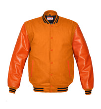 Load image into Gallery viewer, Superb Genuine Orange Leather Sleeve Letterman College Varsity Women  Wool Jackets #ORSL-BSTR-OB