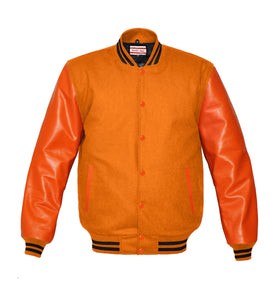 Superb Genuine Orange Leather Sleeve Letterman College Varsity Women  Wool Jackets #ORSL-BSTR-OB