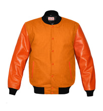 Load image into Gallery viewer, Original American Varsity Real Orange Leather Letterman College Baseball Kid Wool Jackets #ORSL-BSTR-OB-Bband