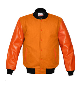 Original American Varsity Real Orange Leather Letterman College Baseball Kid Wool Jackets #ORSL-BSTR-OB-Bband