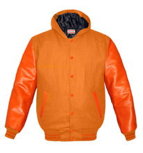 Load image into Gallery viewer, Superb Genuine Orange Leather Sleeve Letterman College Varsity Men Wool Jackets #ORSL-ORSTR-ORB-H