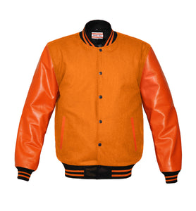 Original American Varsity Real Orange Leather Letterman College Baseball Kid Wool Jackets #ORSL-ORSTR-BB-BBand