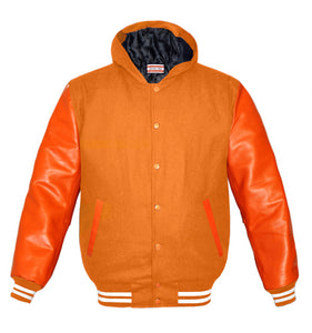Superb Genuine Orange Leather Sleeve Letterman College Varsity Men Wool Jackets #ORSL-WSTR-OB-H