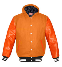 Load image into Gallery viewer, Superb Orange Leather Sleeve Original American Varsity Letterman College Baseball Kid Wool Hoodie Jackets #ORSL-WSTR-WB-H-BBand