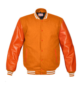 Superb Genuine Orange Leather Sleeve Letterman College Varsity Women Wool Jackets #ORSL-WSTR-OB