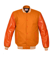 Load image into Gallery viewer, Superb Genuine Orange Leather Sleeve Letterman College Varsity Kid Wool Jackets #ORSL-WSTR-OB