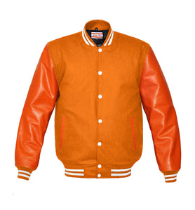 Superb Genuine Orange Leather Sleeve Letterman College Varsity Women Wool Jackets #ORSL-WSTR-WB