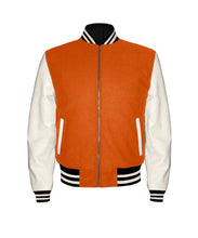Load image into Gallery viewer, Original American Varsity Real White Leather Letterman College Baseball Kid Wool Jackets#WSL-WSTR-ZIP-BBand