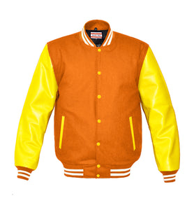 Superb Genuine Yellow Leather Sleeve Letterman College Varsity Women Wool Jackets #YSL-WSTR-YB