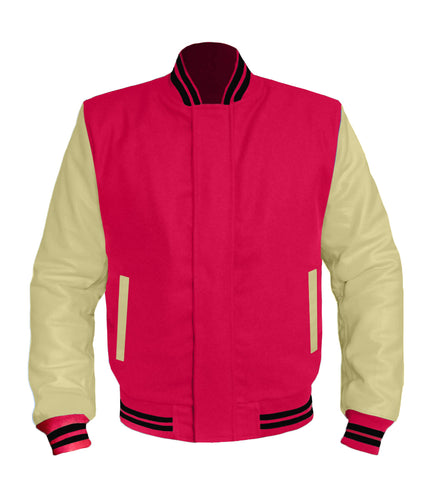 Original American Varsity Cream Leather Sleeve Letterman College Baseball Women Wool Jackets #CRSL-BSTR-BZ