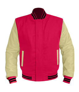 Original American Varsity Cream Leather Sleeve Letterman College Baseball Women Wool Jackets #CRSL-BSTR-BZ