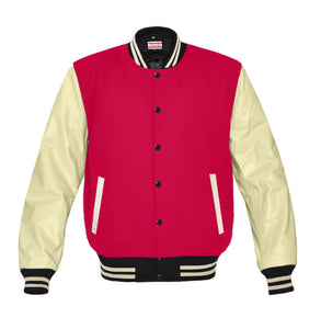 Original American Varsity Real Cream Leather Letterman College Baseball Men Wool Jackets #CRSL-CRSTR-BB-BBAND