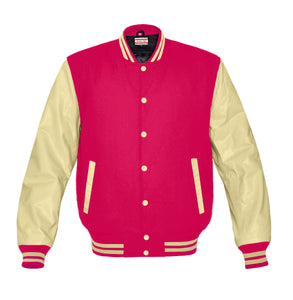 Original American Varsity Cream Leather Sleeve Letterman College Baseball Men Wool Jackets #CRSL-CRSTR-CB