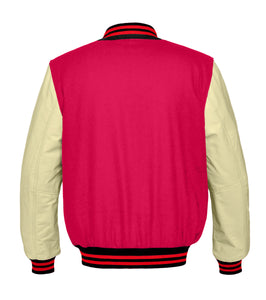 Original American Varsity Real Cream Leather Letterman College Baseball Kid Wool Jackets #CRSL-RSTR-RB-BBand