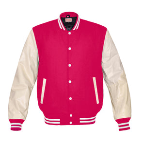 Superb Genuine Cream Leather Sleeve Letterman College Varsity Women Wool Jackets #CRSL-WSTR-WB