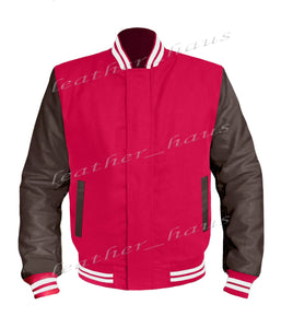 Original American Varsity Dark Brown Leather Sleeve Letterman College Baseball Women Wool Jackets #DBRSL-WSTR-BZ