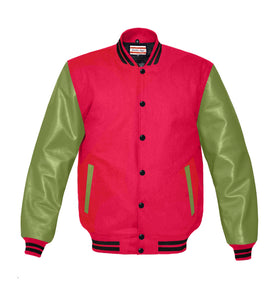 Original American Varsity Green Leather Sleeve Letterman College Baseball Women Wool Jackets #GRSL-BSTR-BB