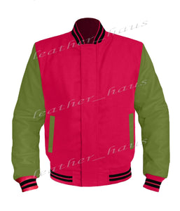 Original American Varsity Green Leather Sleeve Letterman College Baseball Kid Wool Jackets #GRSL-BSTR-BZ
