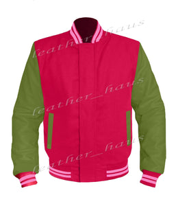 Original American Varsity Green Leather Sleeve Letterman College Baseball Men Wool Jackets #GRSL-PKSTR-BZ