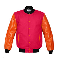 Load image into Gallery viewer, Original American Varsity Real Orange Leather Letterman College Baseball Men Wool Jackets #ORSL-BSTR-OB-Bband