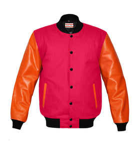 Original American Varsity Real Orange Leather Letterman College Baseball Men Wool Jackets #ORSL-BSTR-BB-Bband