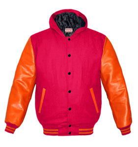 Superb Genuine Orange Leather Sleeve Letterman College Varsity Kid Wool Jackets #ORSL-ORSTR-BB-H