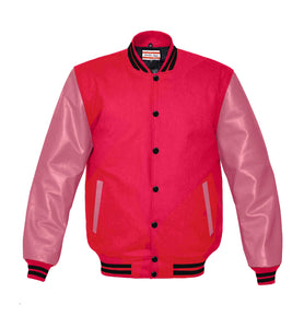 Superb Genuine Pink Leather Sleeve Letterman College Varsity Kid Wool Jackets #PKSL-BSTR-BB