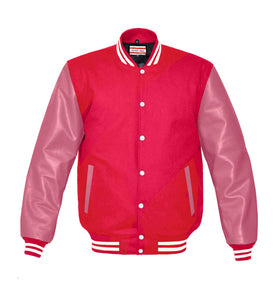 Superb Genuine Pink Leather Sleeve Letterman College Varsity Kid Wool Jackets #PKSL-WSTR-WB