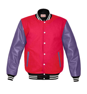 Original American Varsity Real Purple Leather Letterman College Baseball Women Wool Jackets #PRSL-WSTR-WB-BBand