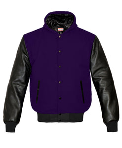 Superb Black Leather Sleeve Original American Varsity Letterman College Baseball Men Wool Hoodie Jackets #BSL-H-BB-BBAND