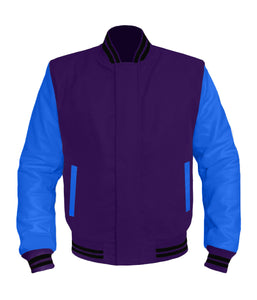 Original American Varsity Blue Leather Sleeve Letterman College Baseball Kid Wool Jackets #BLSL-BSTR-BZ