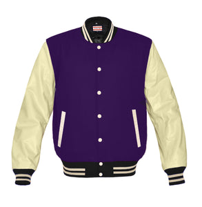 Original American Varsity Real Cream Leather Letterman College Baseball Kid Wool Jackets #CRSL-CRSTR-CRB-BBAND
