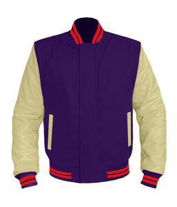 Original American Varsity Cream Leather Sleeve Letterman College Baseball Men Wool Jackets #CRSL-RSTR-BZ