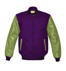 Original American Varsity Green Leather Sleeve Letterman College Baseball Kid Wool Jackets #GRSL-BSTR-BB