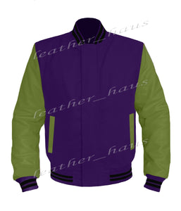 Original American Varsity Green Leather Sleeve Letterman College Baseball Kid Wool Jackets #GRSL-BSTR-BZ