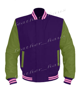 Original American Varsity Green Leather Sleeve Letterman College Baseball Women Wool Jackets #GRSL-PKSTR-BZ