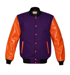 Original American Varsity Real Orange Leather Letterman College Baseball Men Wool Jackets #ORSL-BSTR-OB-Bband