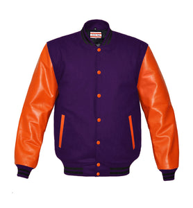 Superb Genuine Orange Leather Sleeve Letterman College Varsity Men Wool Jackets #ORSL-BSTR-OB