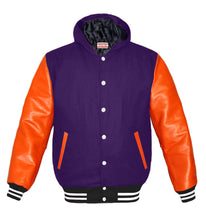 Load image into Gallery viewer, Superb Orange Leather Sleeve Original American Varsity Letterman College Baseball Kid Wool Hoodie Jackets #ORSL-WSTR-WB-H-BBand