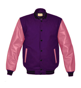 Superb Genuine Pink Leather Sleeve Letterman College Varsity Kid Wool Jackets #PKSL-BSTR-BB