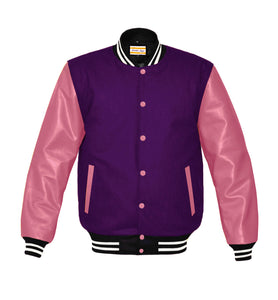 Original American Varsity Real Pink Leather Letterman College Baseball Kid Wool Jackets #PKSL-WSTR-PKB-BBand