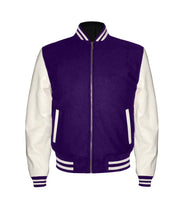 Load image into Gallery viewer, Original American Varsity Real White Leather Letterman College Baseball Kid Wool Jackets #WSL-WSTR-ZIP
