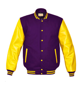 Superb Genuine Yellow Leather Sleeve Letterman College Varsity Men Wool Jackets #YSL-YSTR-YB