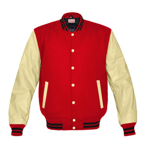 Original American Varsity Cream Leather Sleeve Letterman College Baseball Women Wool Jackets #CRSL-BSTR-CB