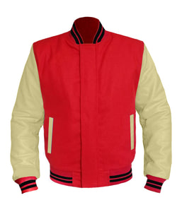 Original American Varsity Cream Leather Sleeve Letterman College Baseball Women Wool Jackets #CRSL-BSTR-BZ