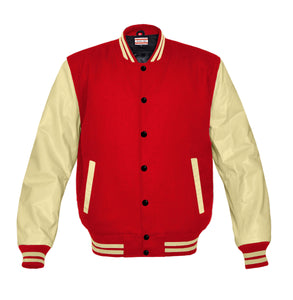 Original American Varsity Cream Leather Sleeve Letterman College Baseball Men Wool Jackets #CRSL-CRSTR-BB