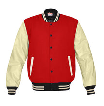 Load image into Gallery viewer, Original American Varsity Real Cream Leather Letterman College Baseball Kid Wool Jackets #CRSL-CRSTR-BB-BBAND